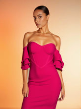 Rosered Color Women Sexy Strapless Ruffles Bodycon Mini Bandage Dress Celebrate Nightclub Party Birthday Vacation Outfit